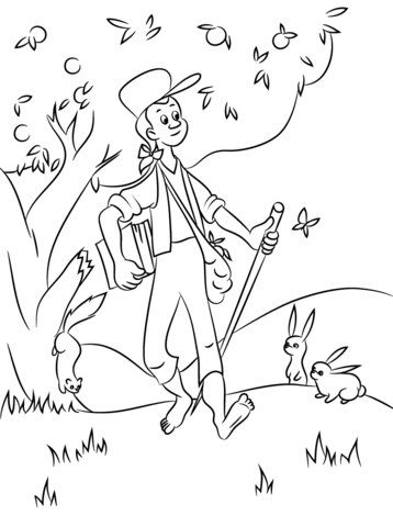 Johnny Appleseed With Animals Coloring Page